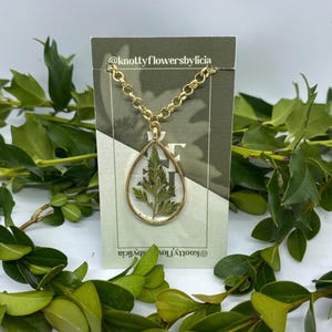 Handmade resin necklace pressed fern leaf pendant, one of a kind jewelry, green botanical on a gold chain plant lover gift