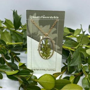Handmade resin necklace pressed fern leaf pendant, one of a kind jewelry, green botanical on a gold chain plant lover gift