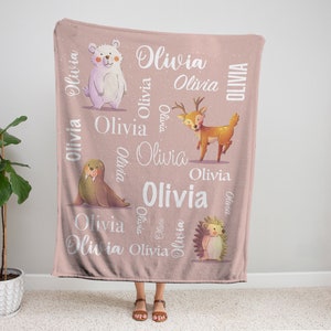 Personalized Blanket Animals Baby Name Blanket, Newborn Name Gift, Custom Blanket with Name, Baby Swaddle, Fleece/Sherpa/Minky Blanket