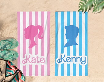 Let's Go Party, Custom Name Doll Logo Beach Towel, Adult/Kids Personalized Name Bath Towel, Anniversary Birthday Beach Towel, Vacation Gift