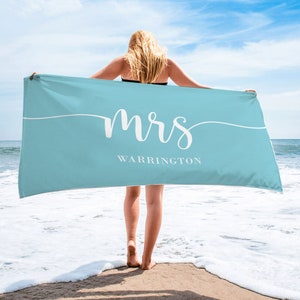 Mr. and Mrs. Custom Beach Towel, Personalized Beach Towel, Custom Beach Towel with Name, Bride Beach Towel, Anniversary Beach Towel