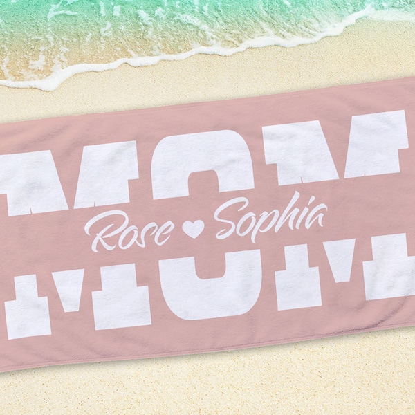 Custom Mother's Day Beach Towel with Name, Personalized MOM Beach Towel, Bath Pool Towel, Anniversary Gift, Vacation Gift, Grandma Gift