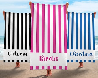Personalized Groovy Striped Beach Towel: Custom Bachelorette Party Gift