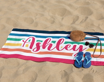 Personalized Groovy Striped Beach Towel: Custom Bachelorette Party Gift