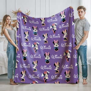 Personalized Disney Name Blanket with Minnie Mouse Character, Soft Cozy Quilt, Perfect Gift for Kids Adults, Housewarming Christmas Gift
