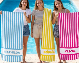 Personalized Groovy Striped Beach Towel: Custom Bachelorette Party Gift