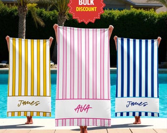 Personalized Beach Towel, Personalized Striped Beach Towel, Monogrammed Beach Towel, Summer Essentials Vacation，Bachelorette Party