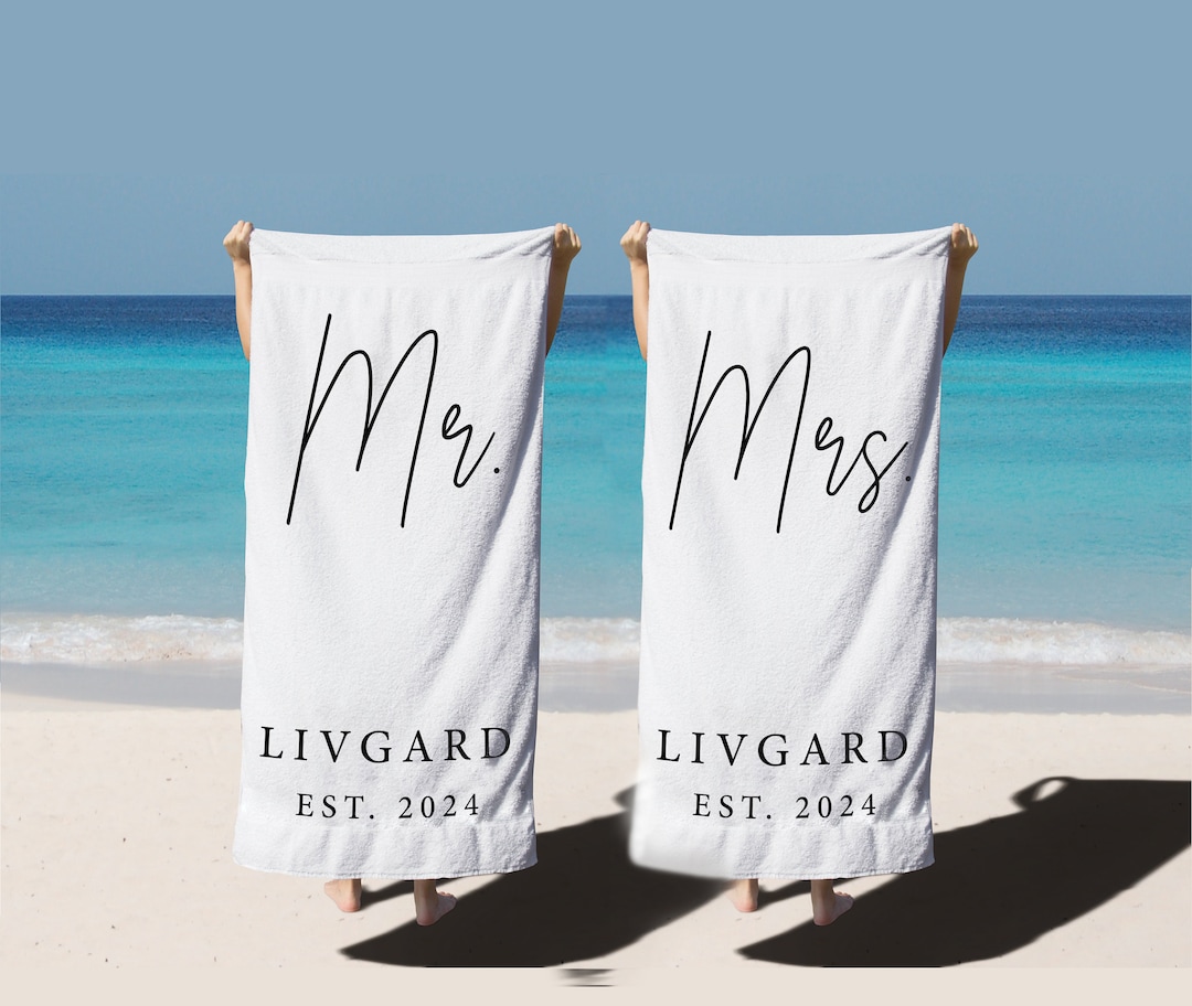 Custom Couple Towel,personalized Mr. and Mrs. Beach Towel, His and Hers