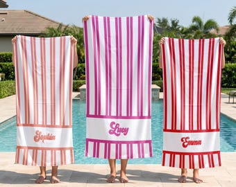 Personalized Groovy Striped Beach Towel: Custom Bachelorette Party Gift