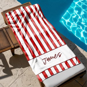 Toalla de playa a rayas Toalla de playa personalizada Toalla de baño con nombre personalizado Toalla de piscina personalizada Toalla de playa con nombre Regalo de cumpleaños y vacaciones