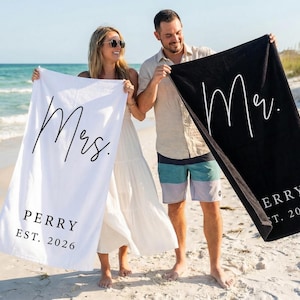 Custom Couple Beach Towel, Personalized Mr. and Mrs. Beach Towels, Honeymoon Present For Newlywed, Bridal Shower Gift,Couple or Single Towel