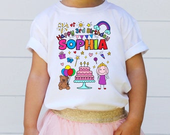 Custom Name Happy Birthday Toddler Shirt, Happy Birthday Colouring Shirt, Toddler Tee, Fun Activity, Birthday Colouring Activity for Kids