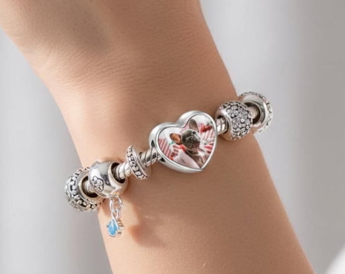 Custom Paw Print Photo Heart Charm: Sterling Silver Pandora Charm