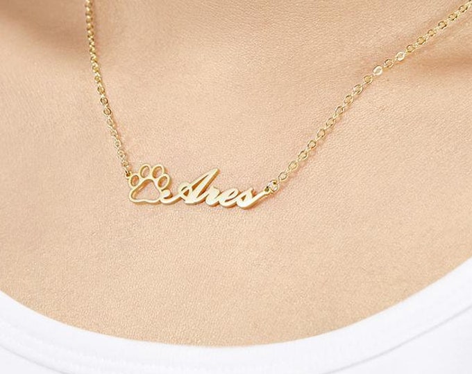 Personalized Pet Name Necklace: Paw Print Jewelry