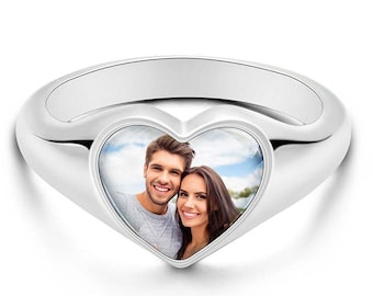 Heart-shaped Photo Ring, Custom Photo Ring, Personalized Jewelry, Women's Jewelry, Christmas Gift, Birthday Gift, Anniversary Gift
