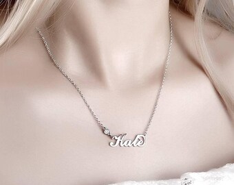 Custom Name Birthstone Necklace, 925 Sterling Silver, Personalized Birthstone Name Necklace, Gift for her, Anniversary, Birthday, Christmas