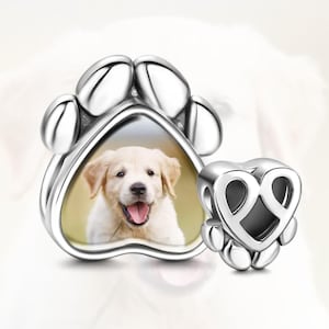 Custom Dog Paw Photo Charm, 925 Sterling Silver, Pandora Charm, Customizable Charm, Pet loss gift, Pet lover gift, Dog lover gift