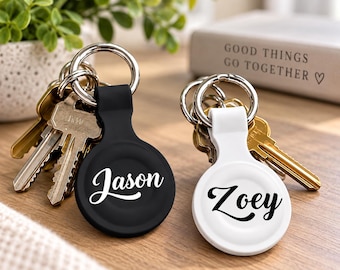 Personalized AirTag Silicone Case, Custom Name Keyring, Family Gift (AirTag Not Included)
