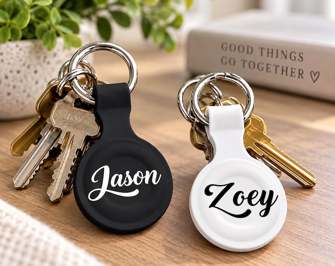 Personalized AirTag Silicone Case, Custom Name Keyring, Family Gift (AirTag Not Included)