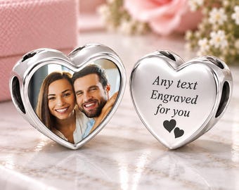 Custom Photo Charm, Engraved Heart Picture Charm, Gifts For Couples, Engraved Text and Symbols