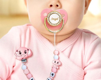 Personalized Elephant Pacifier Clip: Silicone Baby Dummy Chain with Name