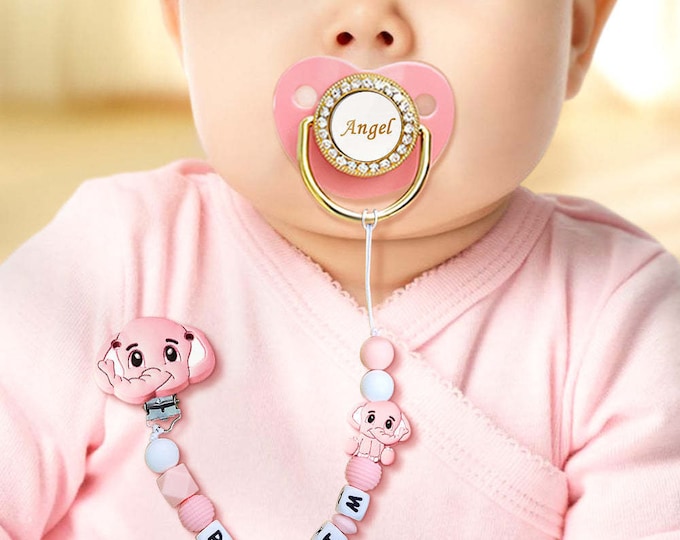 Personalized Elephant Pacifier Clip: Silicone Baby Dummy Chain with Name