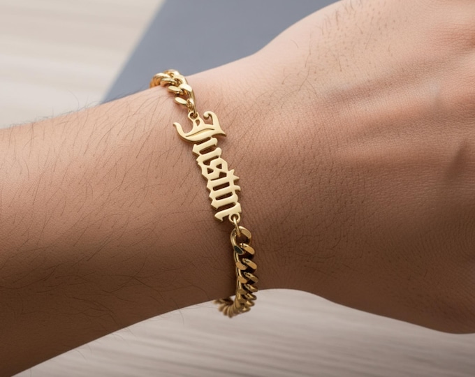 Custom Name Stainless Steel Curb Chain Bracelet, Personalized Cuban Link