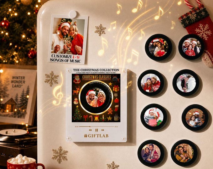 Custom Christmas Mini Vinyl Record Player, Personalized Music Gift (9 Discs)