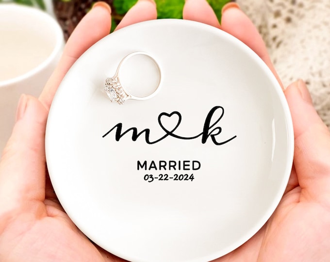 Personalized Ceramic Wedding Ring Dish: Custom Bridal Gift