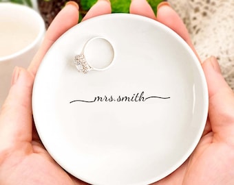 Personalized Ceramic Ring Dish, Custom Wedding Jewelry Holder