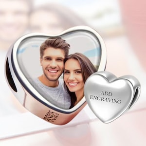 Custom Engraved Heart Photo Charm, Custom Photo Charm, Personalized Charm, Keepsake charm, Pandora charm, Bereavement gift, Christmas gift
