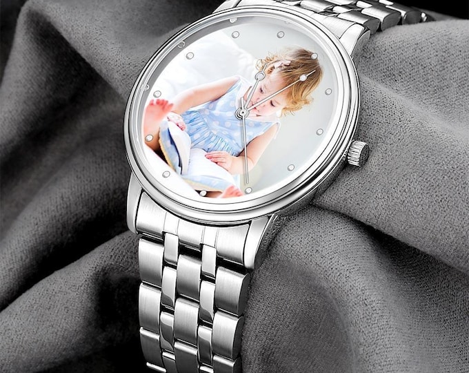 Personalized Photo Watch, Custom Engraved Alloy Watch, Father's Day Gift for Dad
