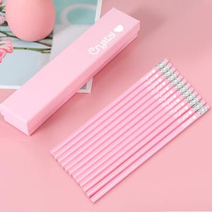 Matite rosa personalizzate, matite con nome personalizzato, scatola da 12 matite HB con gomma, set di cancelleria rosa, regalo per il ritorno a scuola per ragazze