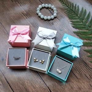 Elegant Jewelry Gift Box with Ribbon Bow, Pink Gift Box, Blue Gift Box, White Gift Box, Gift Packaging, Earrings Gift Box, Necklace Gift Box