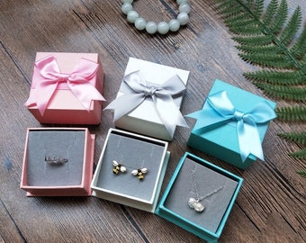 Jewelry Gift Box with Ribbon Bow, Pink Gift Box, Blue Gift Box, White Gift Box, Gift Packaging, Earrings Gift Box, Necklace Gift Box