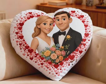 Custom Couple Photo Heart-shaped Pillow, Personalized Pillow, Valentine’s Day Gift