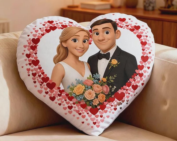 Custom Couple Photo Heart-shaped Pillow, Personalized Pillow, Valentine’s Day Gift