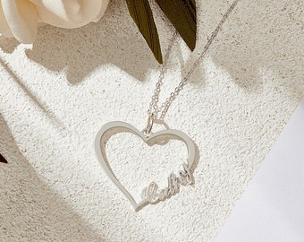 Personalized Heart Name Necklace, 925 Sterling Silver Custom Jewelry, Mother's Day Gift, Gift for Mom, Gift for Daughter