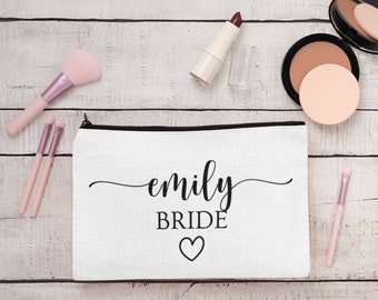 Custom Name Cosmetic Pouch, Personalized Cosmetic Bags for Bridal Party, Bridesmaid Gifts, Personalized Gifts for Bride and Bridesmaids