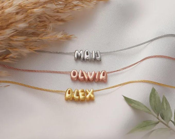 Personalized 3D Bubble Letter Name Necklace, Trendy Gift for Teen