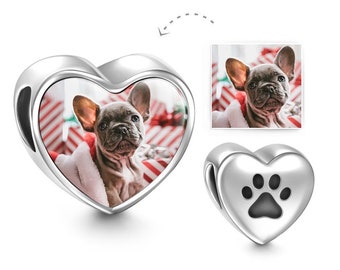 Custom Paw Print Photo Charm, Silver Heart Charm, Pandora Charm, Keepsake charm, Pet loss gift, Pet lover, Dog lover gift, Christmas gift