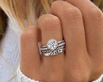Personalized Halo Engagement Ring Stack