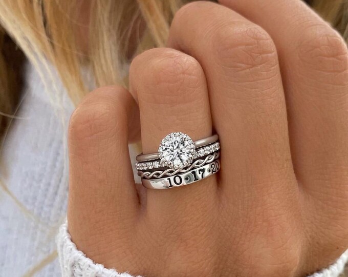 Personalized Halo Engagement Ring Stack