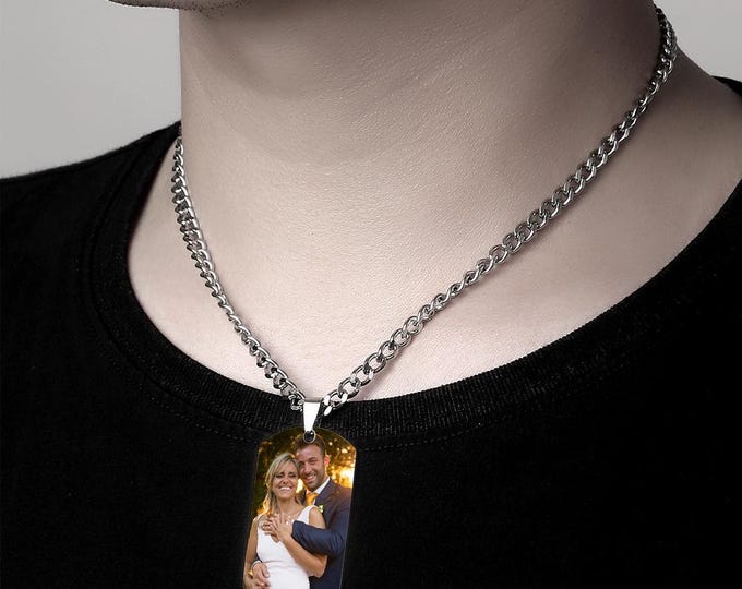 Custom Photo Engraved Stainless Steel Dog Tag Necklace for Men