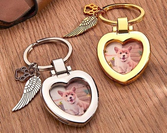 Custom Pet Photo Keychain: Angel Wing & Paw Memorial Gift