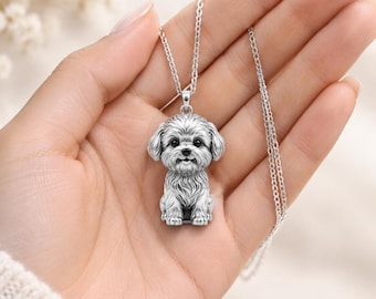 Personalized 3D Pet Portrait Necklace, Custom Sterling Silver Pet Pendant, Memorial Dog & Cat Jewelry Gift