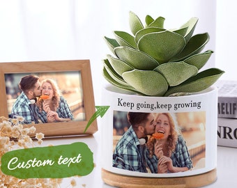 Maceta de flores con foto personalizada, maceta de plantas suculentas de cerámica personalizada, regalo para mamá, regalo del día de la madre, regalo de cumpleaños, regalo para amantes de las plantas
