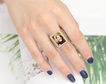 Custom Vintage Square Photo Ring, Unisex Photo Ring, Ring for Men, Ring for Women, Christmas Gift, Birthday Gift, Anniversary Gift