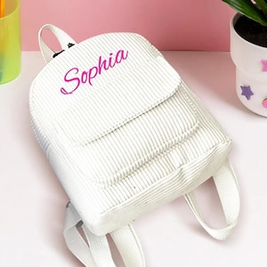 Mini sac à dos personnalisé avec nom brodé, cartable en velours côtelé pour ado, cadeau de rentrée des classes pour enfants, cadeau de Noël, cadeau d'anniversaire