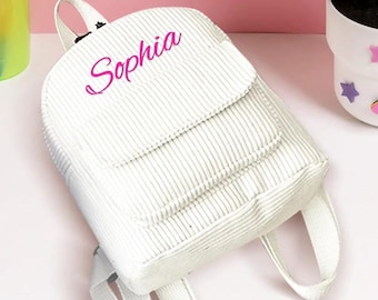 Personalized Corduroy Mini Backpack: Embroidered Name School Bag